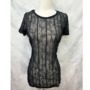 Y2k Blouse Tunic M Black Lace Sheer Sequin Club Whimsigoth Fairy Goth Mallcore